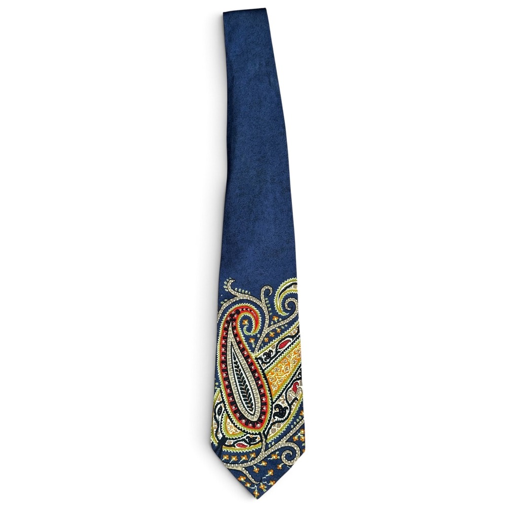 Vintage Giorgio Armani Cravatte Silk Tie Navy Blue Paisley Print Made in Italy